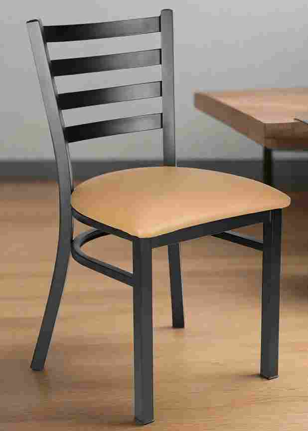 Chivari Ladder Back Restaurant Chair with Black Metal Frame and Tan Vinyl Seat CLMBVT-ZF-KT