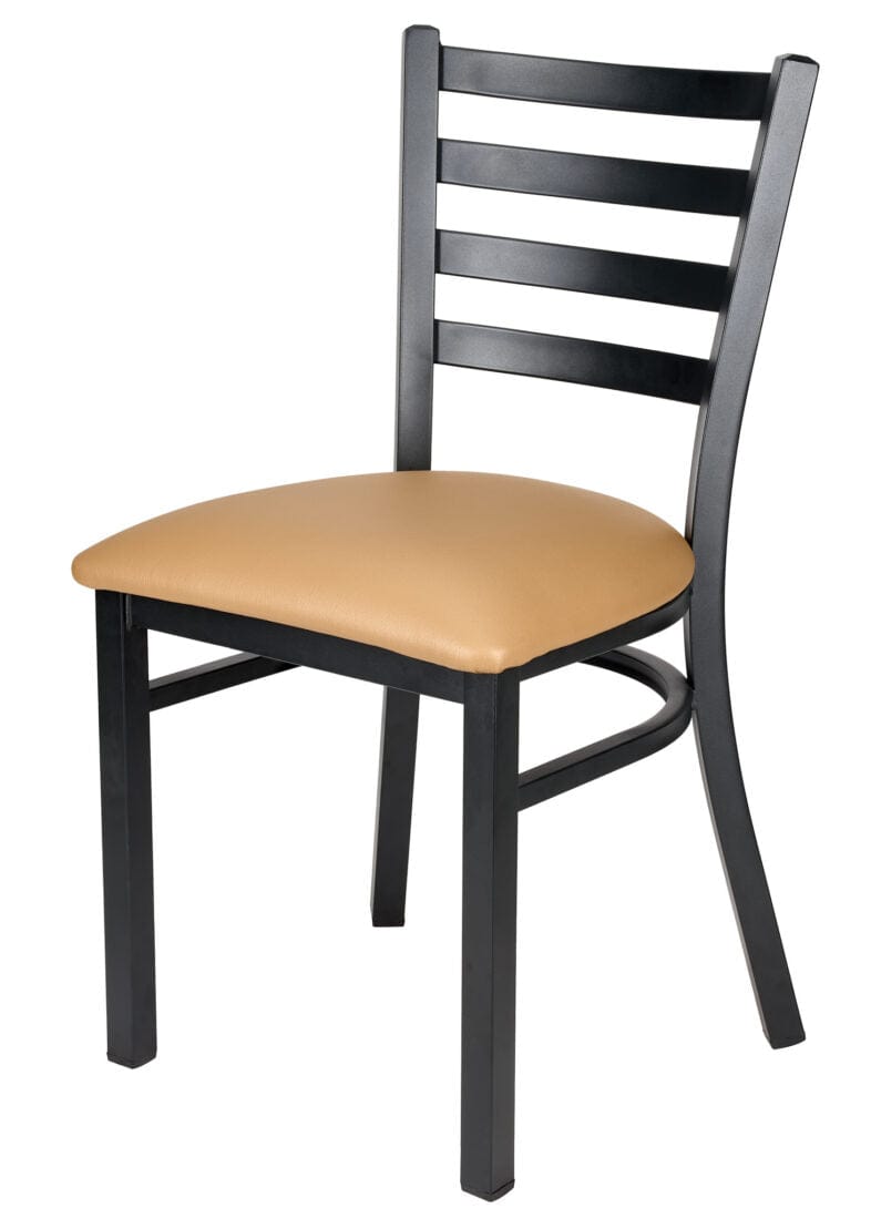 Chivari Ladder Back Restaurant Chair with Black Metal Frame and Tan Vinyl Seat CLMBVT-ZF-KT