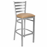 Ladder Back Bar Stool with Silver Frame and Tan Vinyl Seat