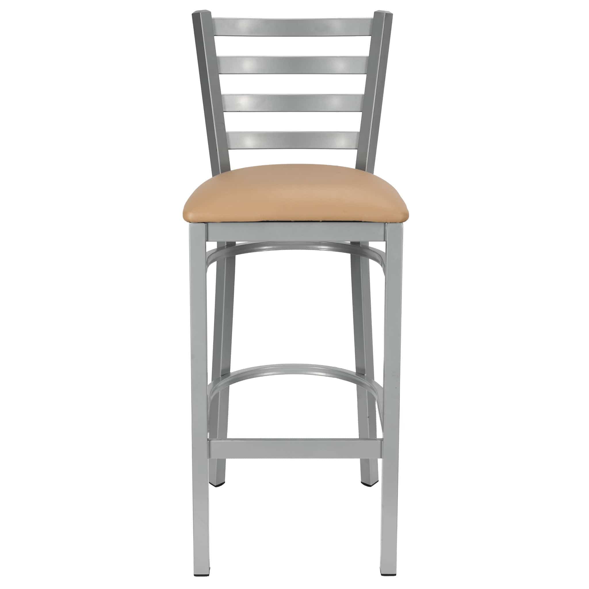 Chivari Ladder Back Bar Stool with Silver Frame and Tan Vinyl Seat BLMSVT-ZF-KT
