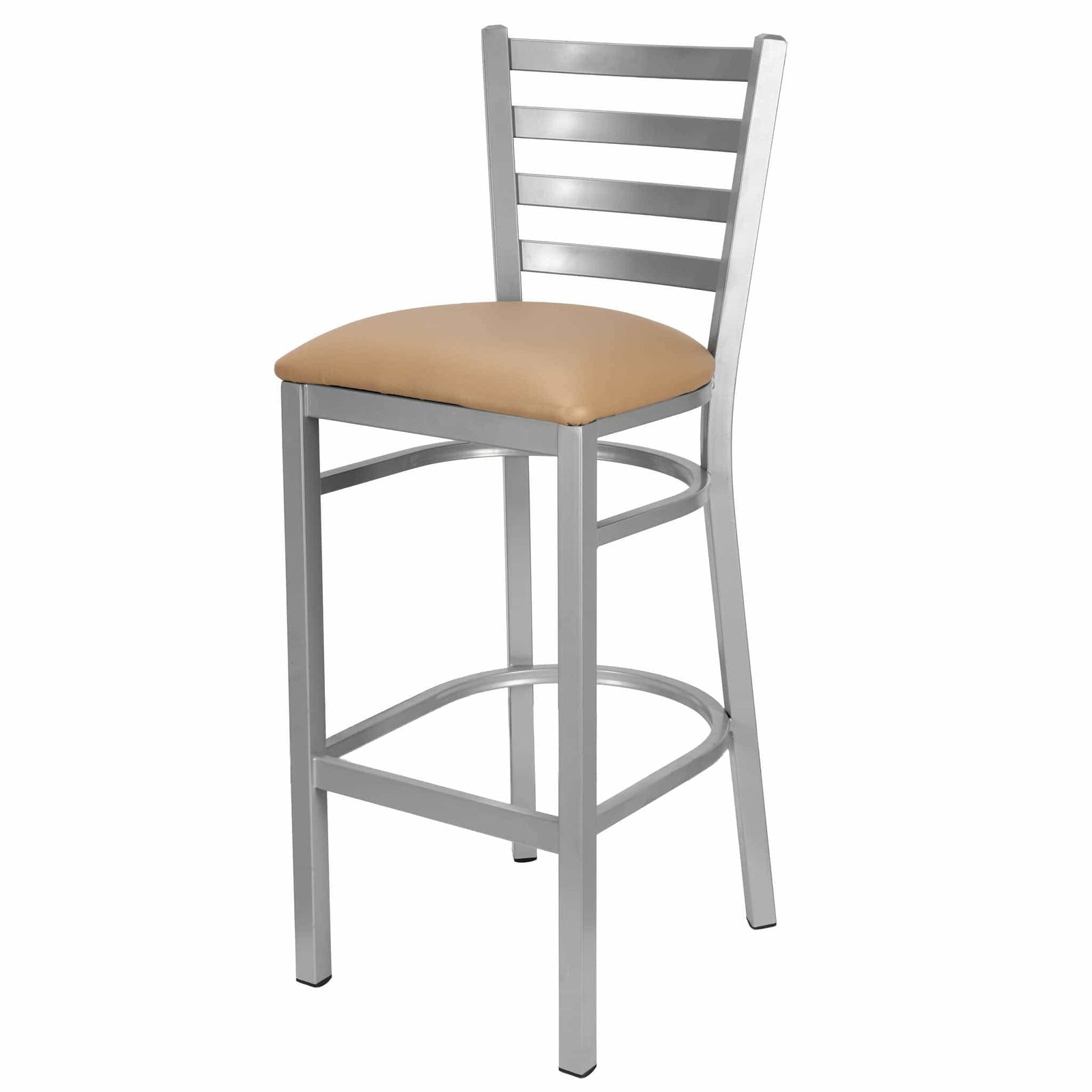 Chivari Ladder Back Bar Stool with Silver Frame and Tan Vinyl Seat BLMSVT-ZF-KT