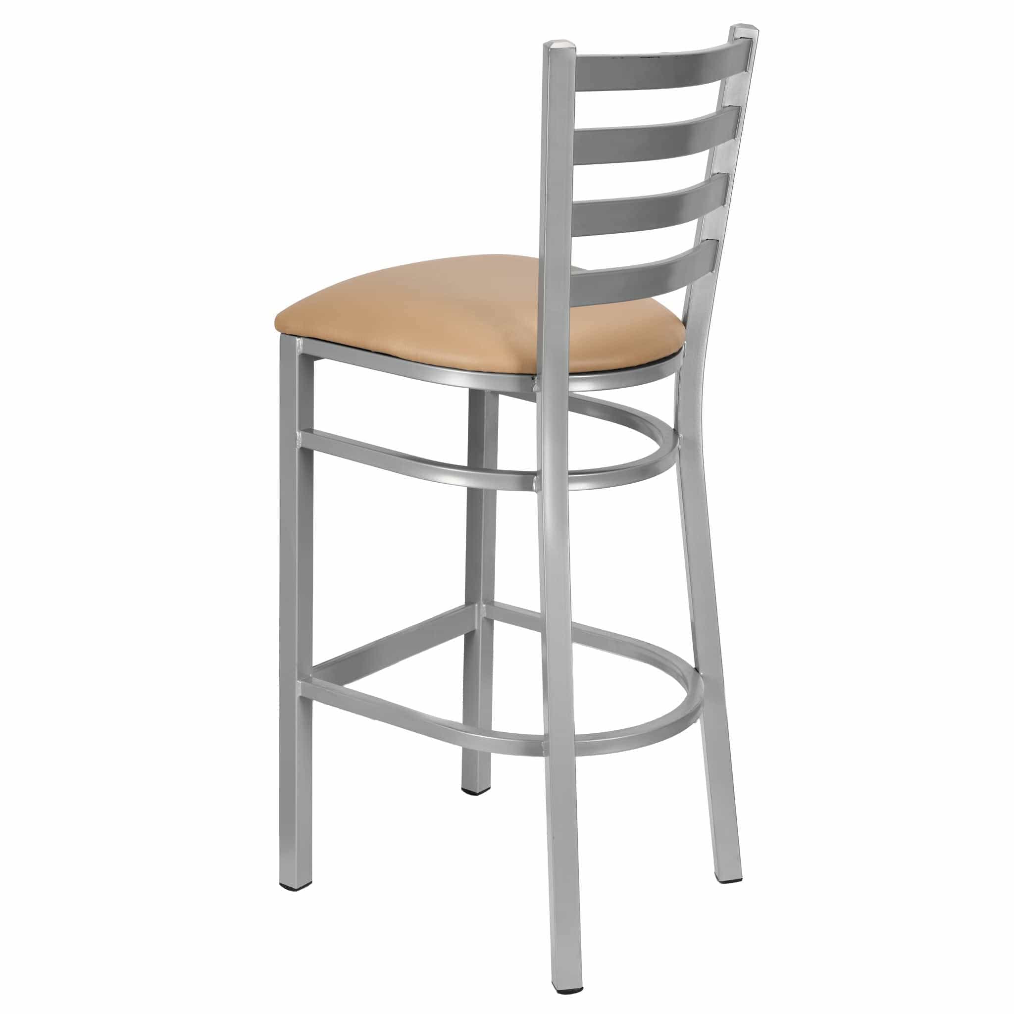 Chivari Ladder Back Bar Stool with Silver Frame and Tan Vinyl Seat BLMSVT-ZF-KT