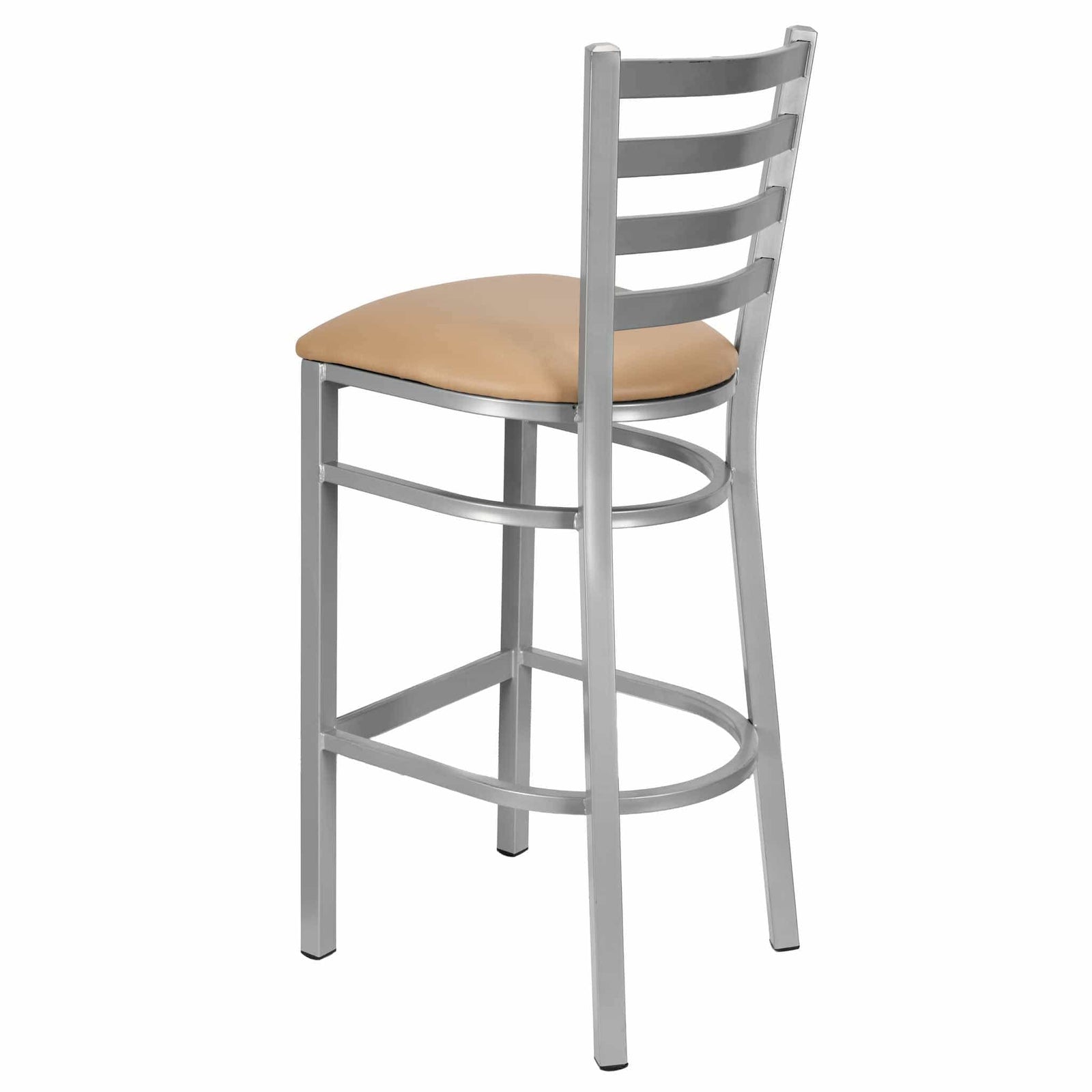 Chivari Ladder Back Bar Stool with Silver Frame and Tan Vinyl Seat BLMSVT-ZF-KT