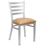 Ladder Back Restaurant Chair with Silver Frame and Tan Vinyl Seat