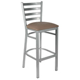 Ladder Back Bar Stool with Silver Frame and Taupe Vinyl Seat
