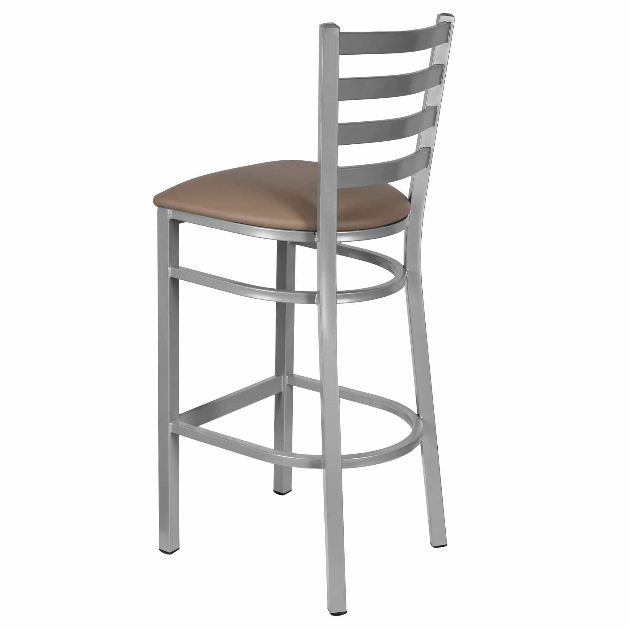 Chivari Ladder Back Bar Stool with Silver Frame and Taupe Vinyl Seat BLMSVTP-ZF-KT