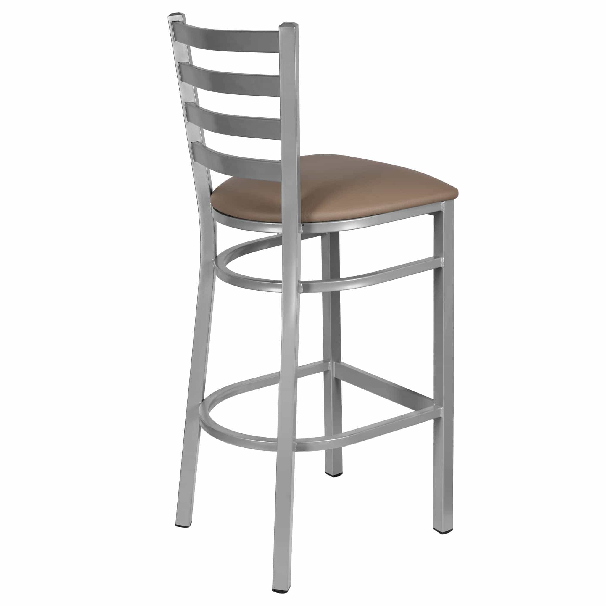 Chivari Ladder Back Bar Stool with Silver Frame and Taupe Vinyl Seat BLMSVTP-ZF-KT