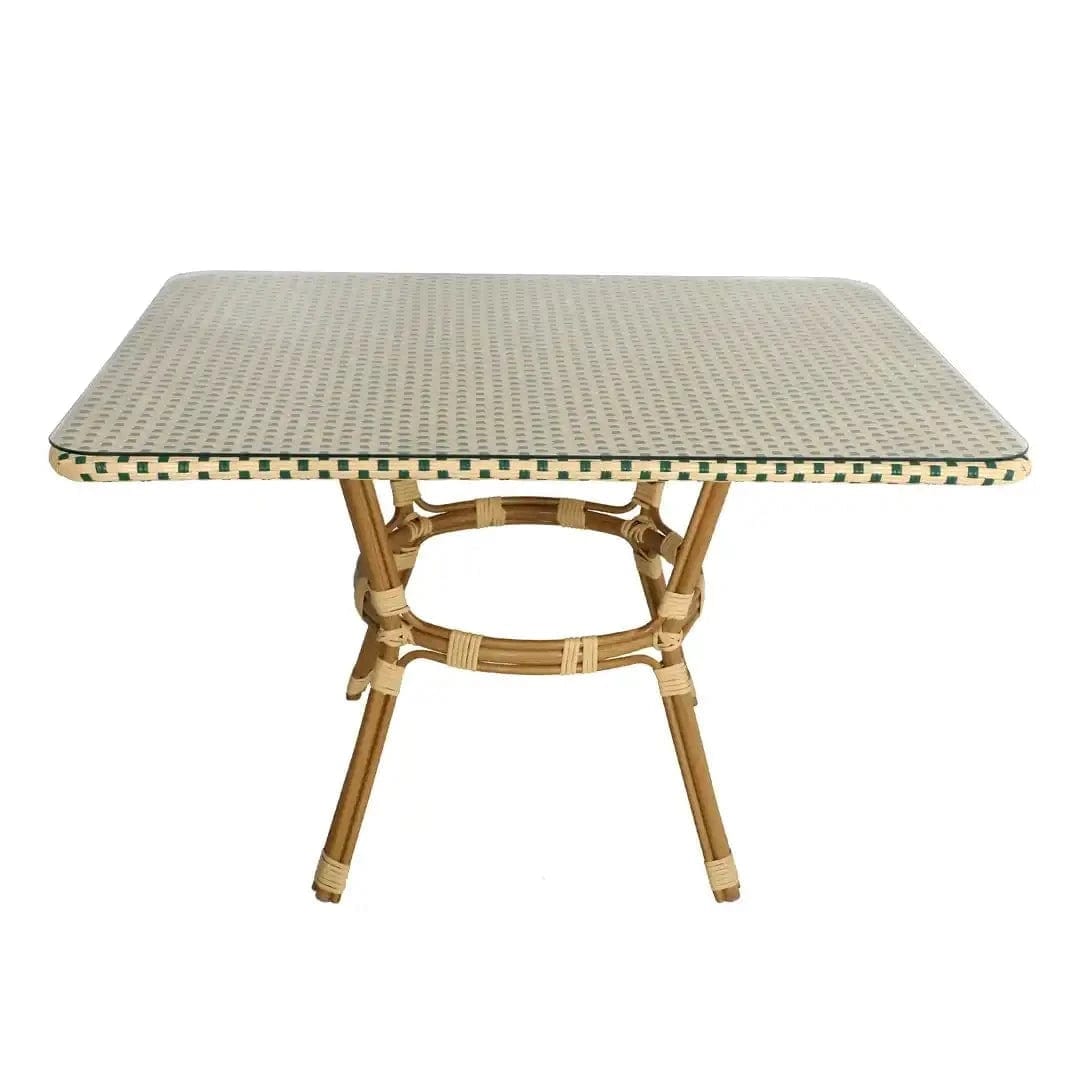 Toulouse 48" x 36" Glass Top Beige and Green French Bistro Table TBTP4836BG-KT-AX-T