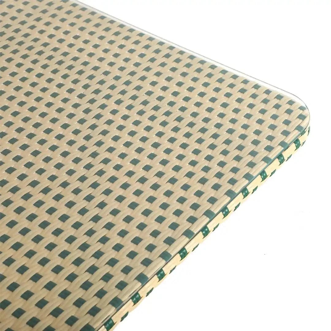 Toulouse 48" x 36" Glass Top Beige and Green French Bistro Table TBTP4836BG-KT-AX-T