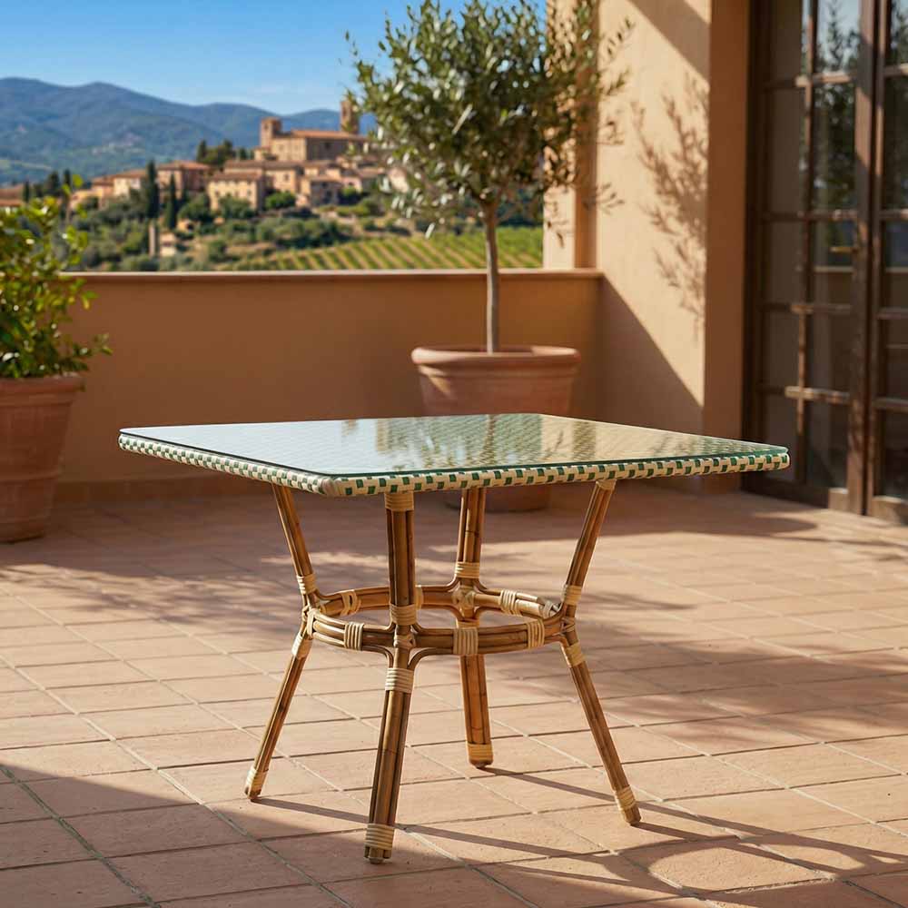 Toulouse 48" x 36" Glass Top Beige and Green French Bistro Table TBTP4836BG-KT-AX-T