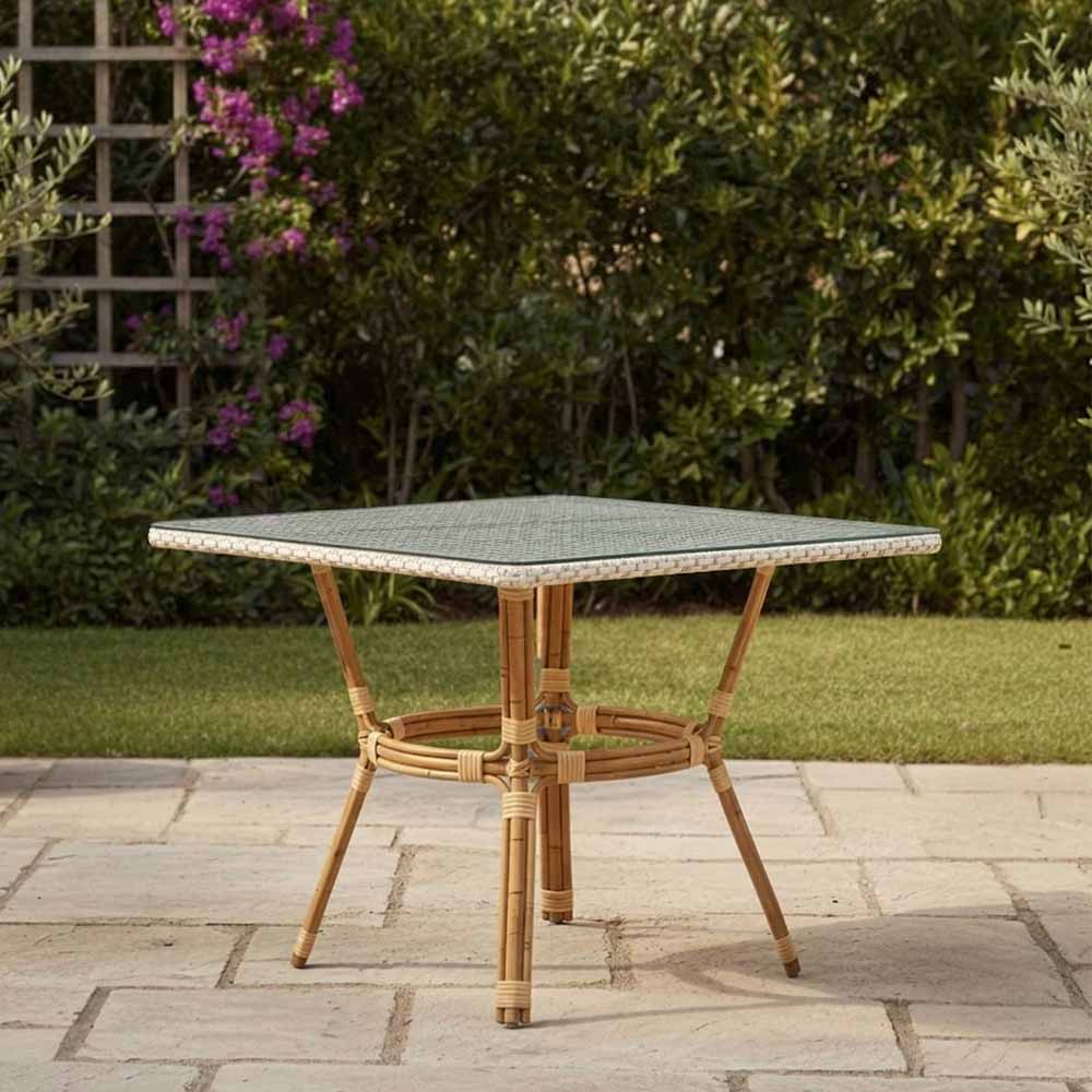 Toulouse 48" x 36" Glass Top White and Beige French Bistro Table TBTP4836WB-KT-AX-T