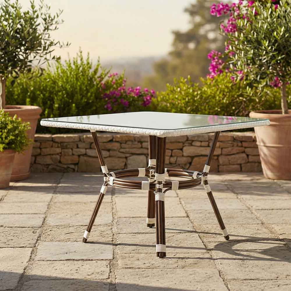 Toulouse 48" x 36" Glass Top White French Bistro Table TBTP4836WWD-KT-AX-T