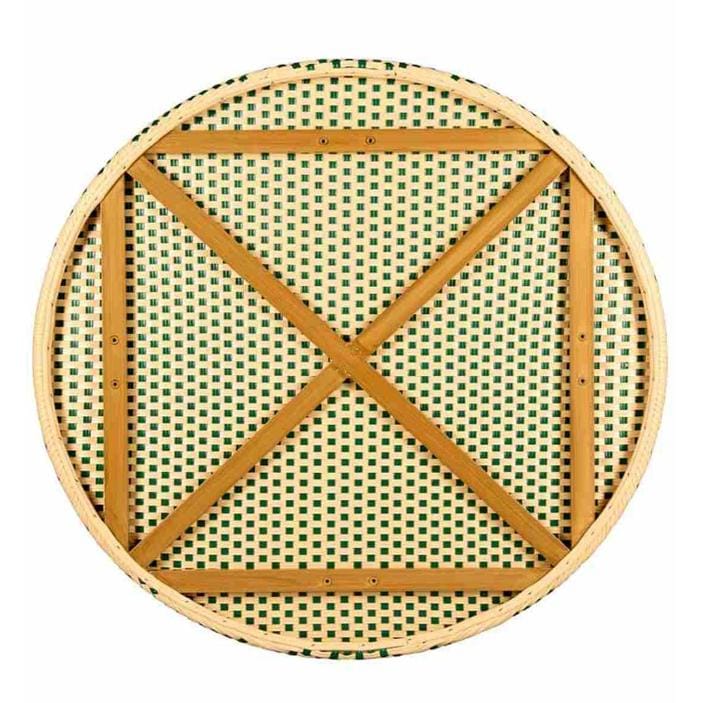 Toulouse 40" Round Glass Top Beige and Green Rattan French Bistro Table TBTPBG-KT-AX-T