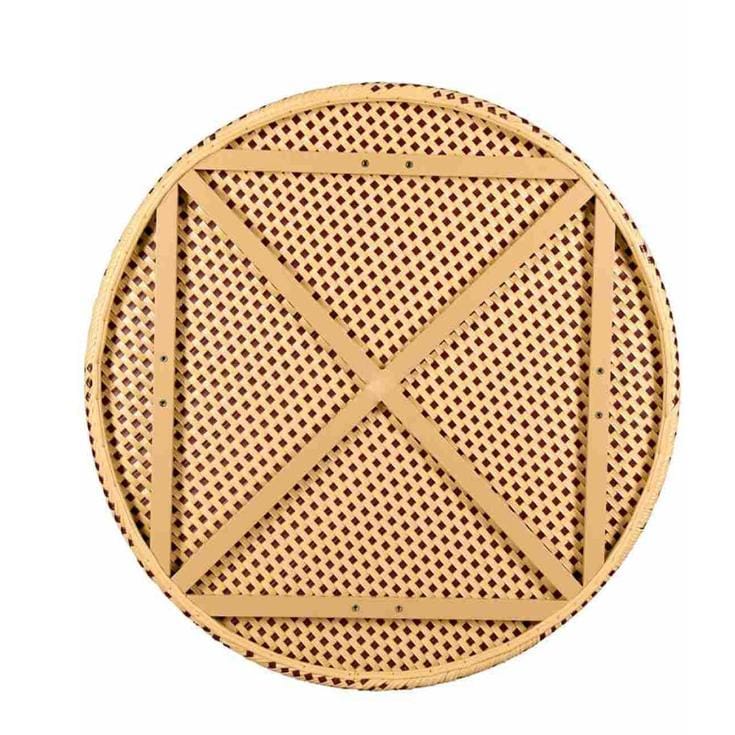 Toulouse 40" Round Glass Top Beige and Maroon Rattan French Bistro Table TBTPBM-KT-AX-T