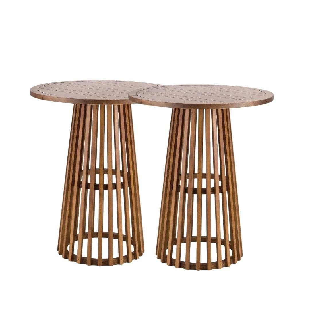 Chivari 2 Pack 32" Chestnut Round Slatted Cocktail Table TCKTL-WD-KT32-AX-2