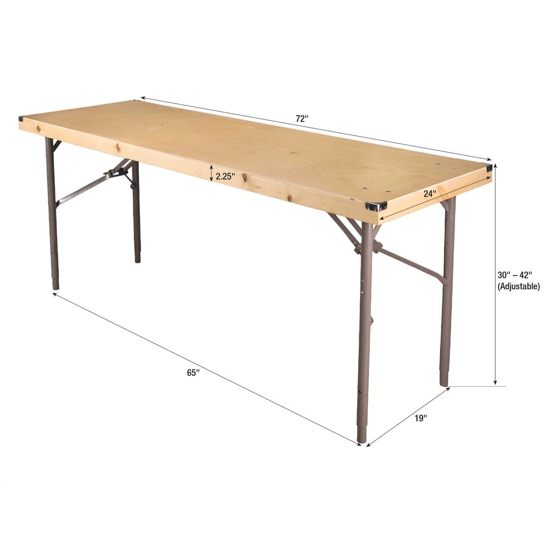 Chivari 72" x 24" (6 Foot) Rectangle Plywood Expo Table - Adjustable Height TEXPRT7224G-AX-T