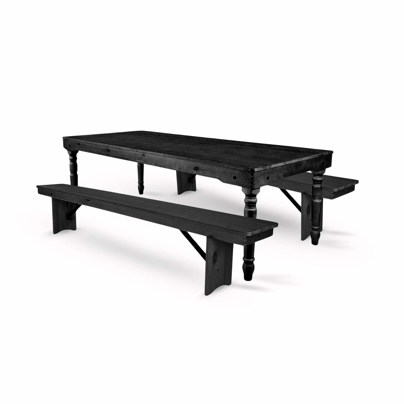 Chivari Black Fluted Leg Farm Table Dining Set with 2 Benches TFARM-BLACK-T-LEG-KIT-AX