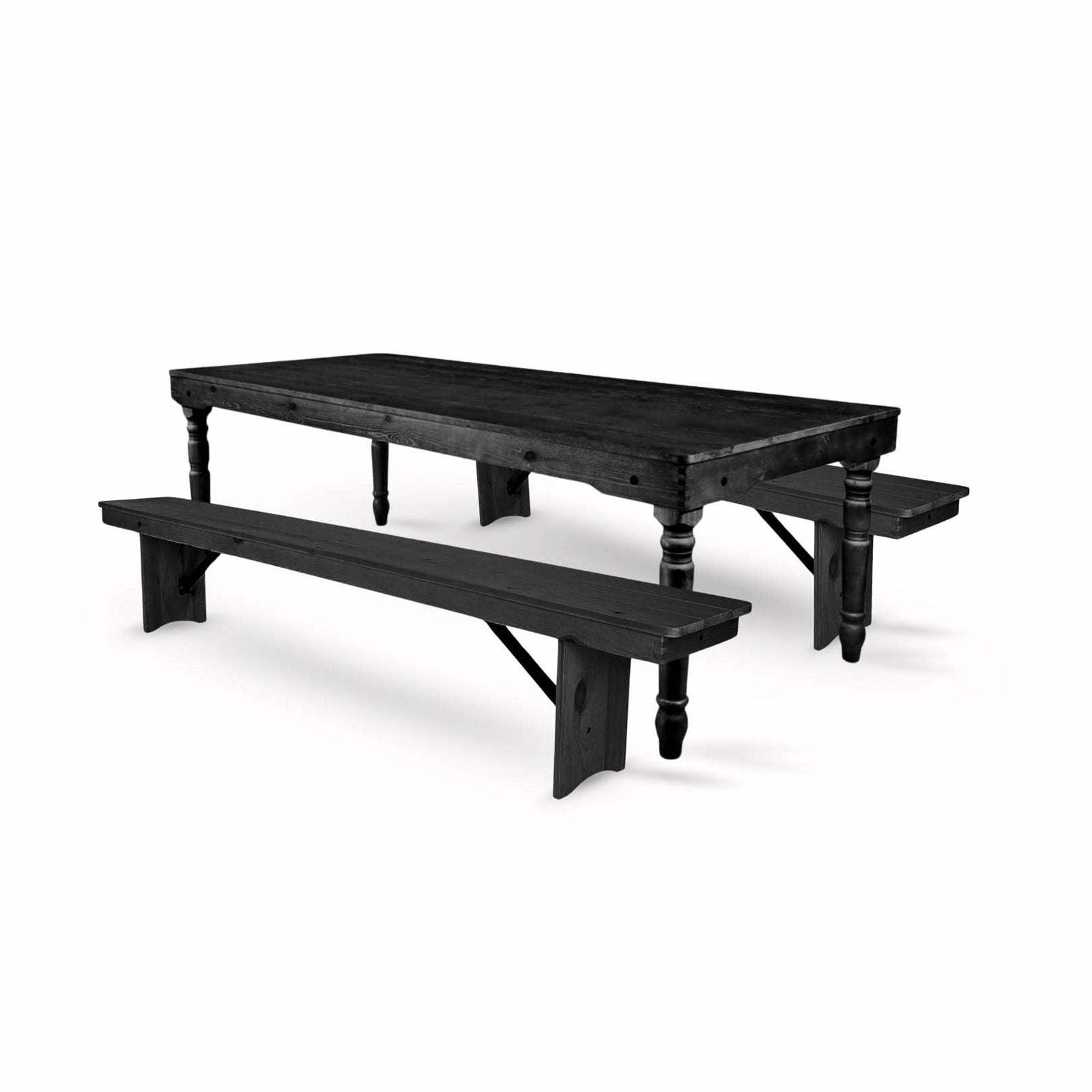 Chivari Black Fluted Leg Farm Table Dining Set with 2 Benches TFARM-BLACK-T-LEG-KIT-AX