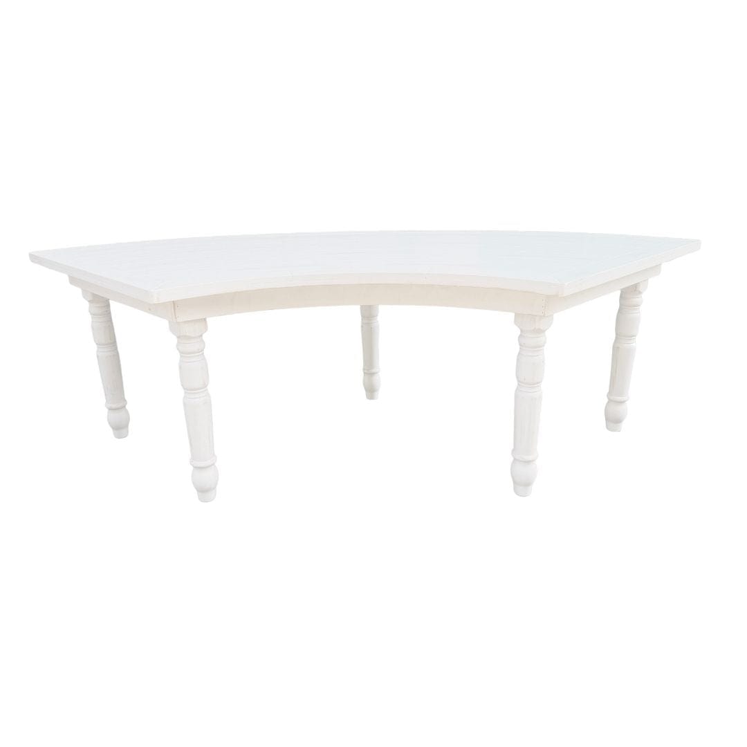 Chivari 99" x 40" (8.25 Foot) White Distressed Serpentine Fluted Leg Wood Farm Table TFARM-SERP-9940-WD-AX