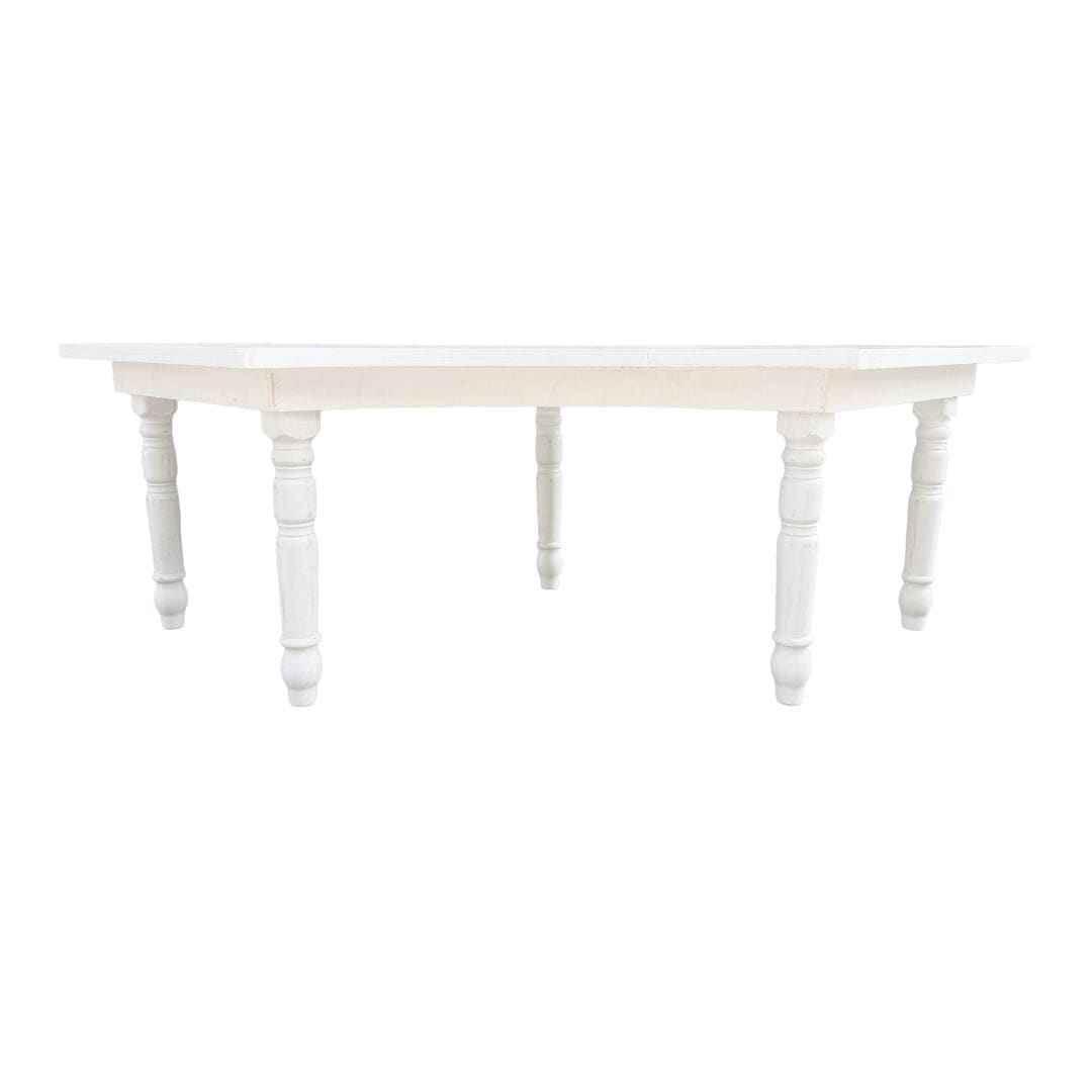Chivari 99" x 40" (8.25 Foot) White Distressed Serpentine Fluted Leg Wood Farm Table TFARM-SERP-9940-WD-AX