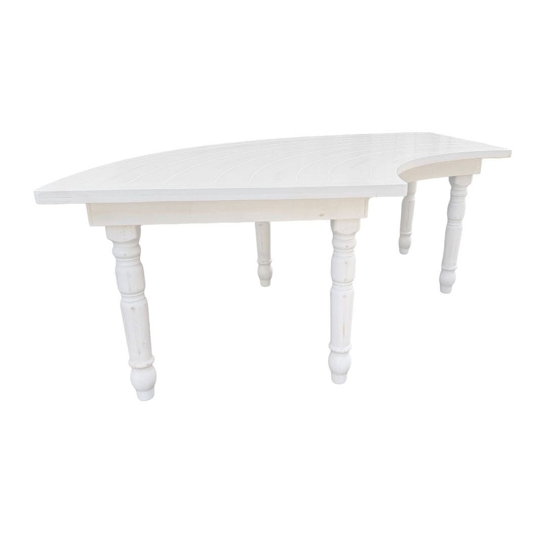 Chivari 99" x 40" (8.25 Foot) White Distressed Serpentine Fluted Leg Wood Farm Table TFARM-SERP-9940-WD-AX