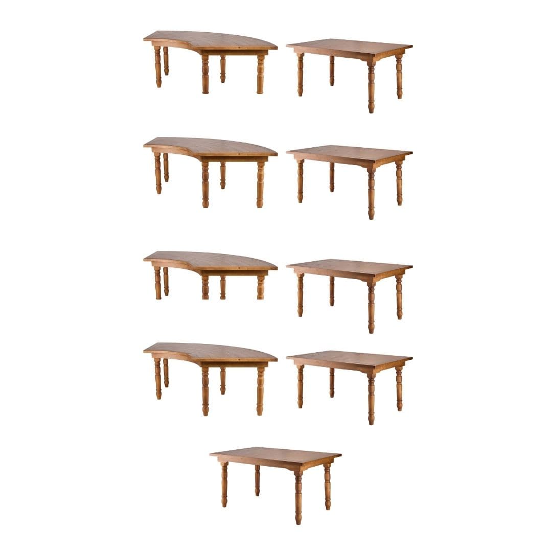 Chivari Elongated Serpentine Farm Table Kit - Seats 42 - Includes 4 Chestnut Serpentine Tables and 5 Rectangle Tables TFARM-SNKT-CHT2