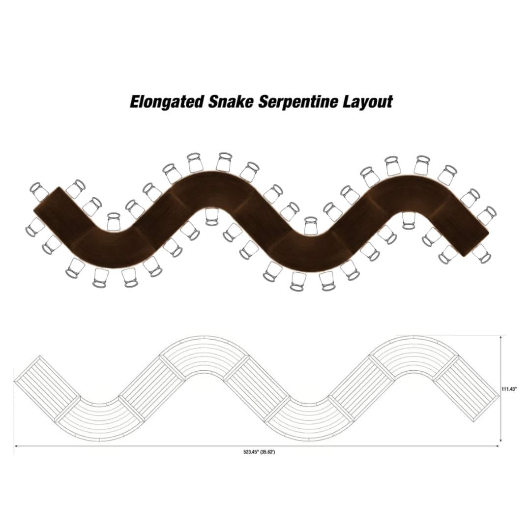 Chivari Elongated Serpentine Farm Table Kit - Seats 42 - Includes 4 Fruitwood Serpentine Tables and 5 Rectangle Tables TFARM-SNKT-FTW2