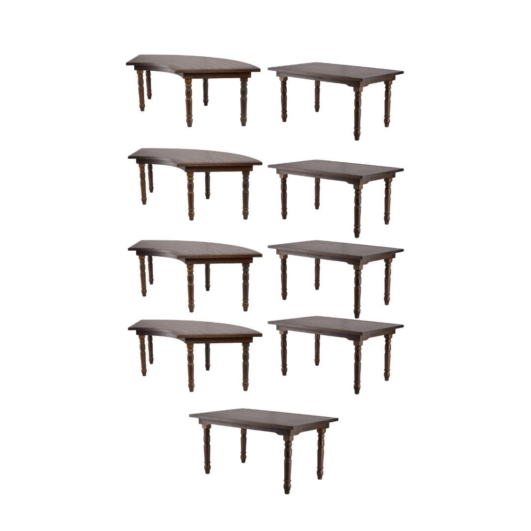 Chivari Elongated Serpentine Farm Table Kit - Seats 42 - Includes 4 Fruitwood Serpentine Tables and 5 Rectangle Tables TFARM-SNKT-FTW2