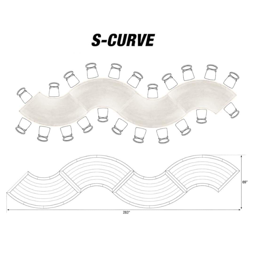 Chivari S-Curve Serpentine Farm Table Kit - Seats 22 - Includes 4 White Distressed Serpentine Tables TFARM-SNKT-WD1