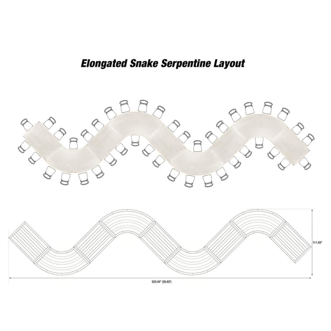 Chivari Elongated Serpentine Farm Table Kit - Seats 42 - Includes 4 White Distressed Serpentine Tables and 5 Rectangle Tables TFARM-SNKT-WD2