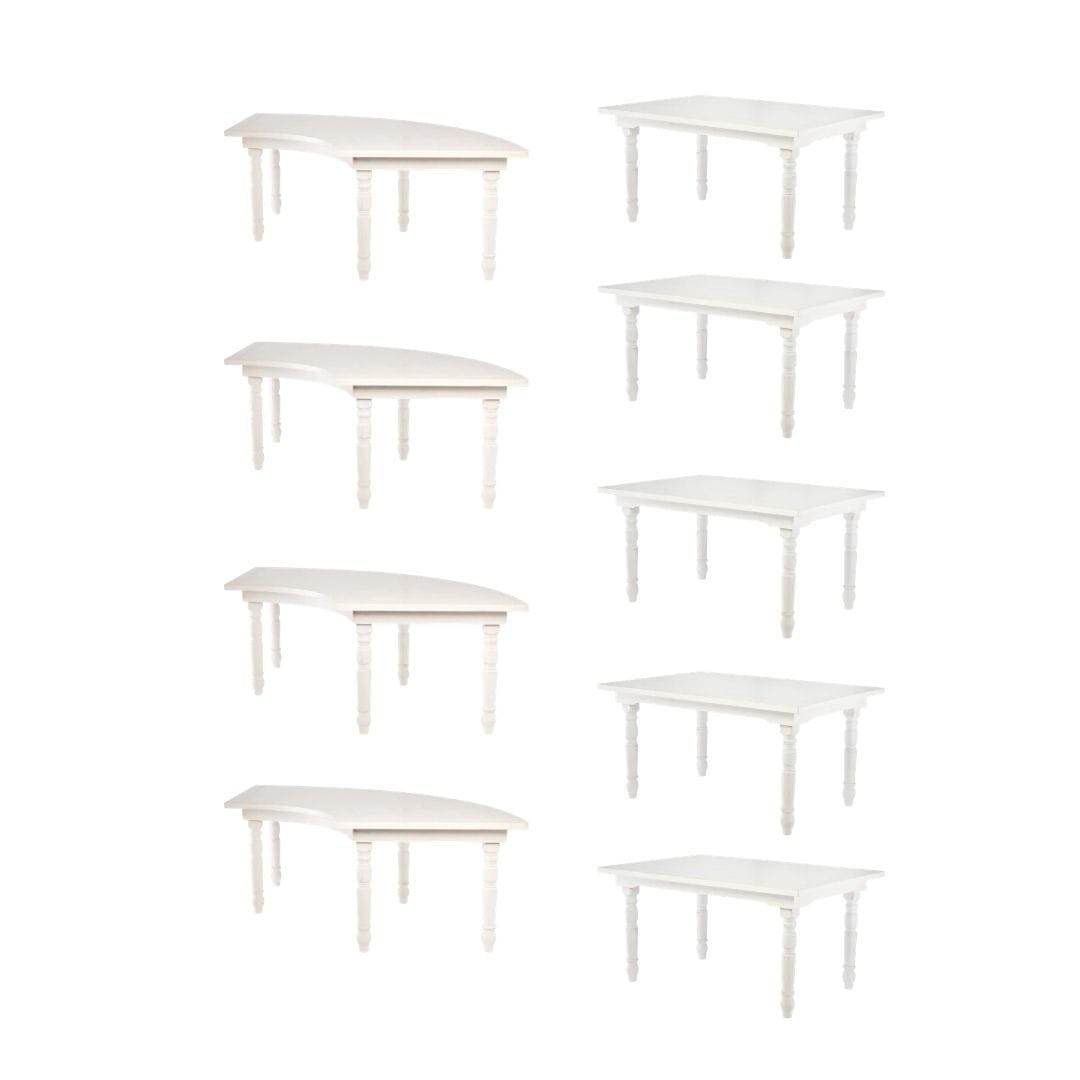Chivari Elongated Serpentine Farm Table Kit - Seats 42 - Includes 4 White Distressed Serpentine Tables and 5 Rectangle Tables TFARM-SNKT-WD2