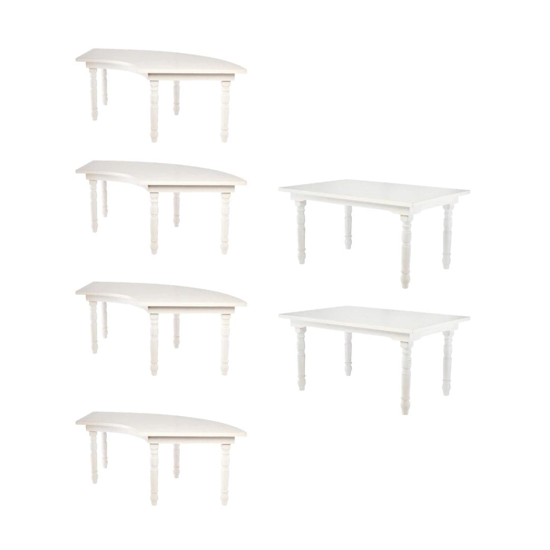Chivari Capsule Bridge Serpentine Farm Table Kit - Seats 20 - Includes 4 White Distressed Serpentine Tables and 2 Rectangle Tables TFARM-SNKT-WD5