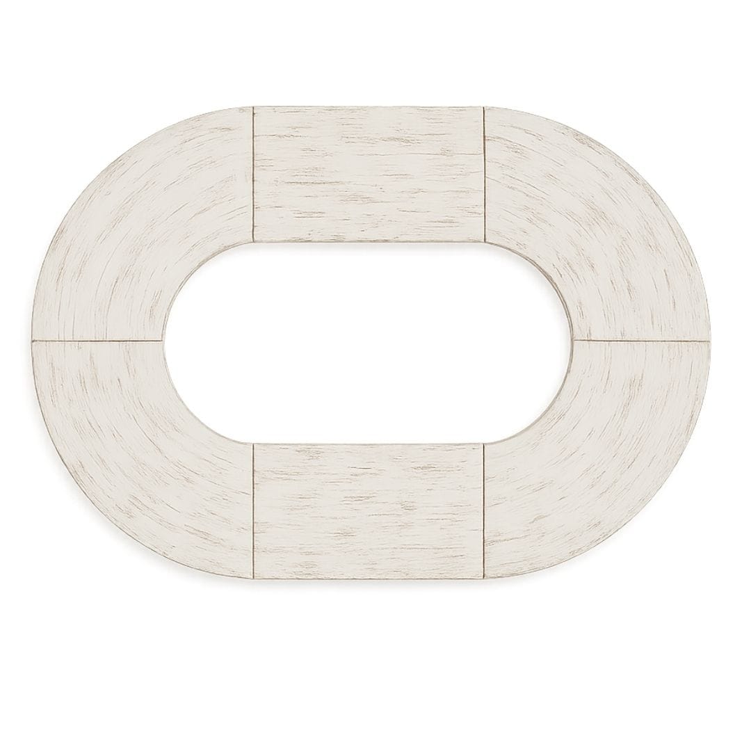 Chivari Capsule Bridge Serpentine Farm Table Kit - Seats 20 - Includes 4 White Distressed Serpentine Tables and 2 Rectangle Tables TFARM-SNKT-WD5