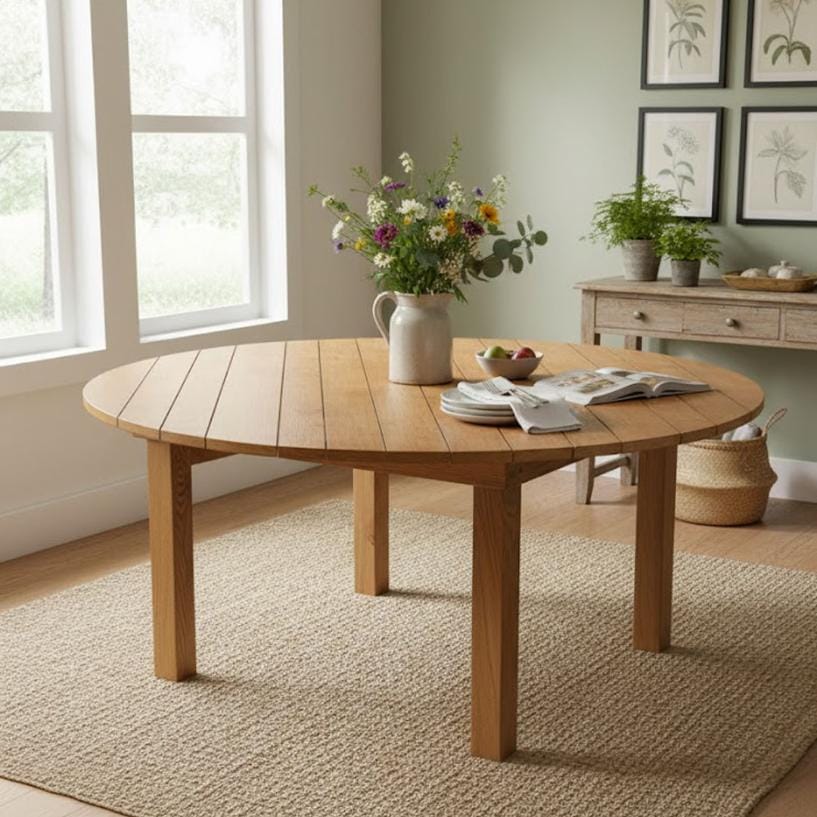 Chivari 60" (5 Foot) Chestnut Finish Round Farm Table TFARMRD60-CHESTNUT-S-LEG-AX-T
