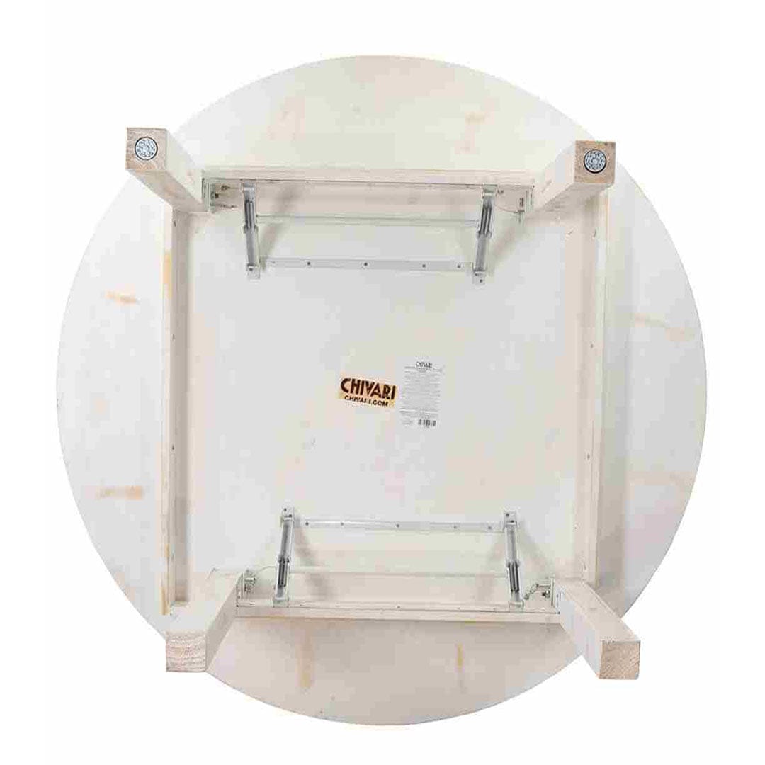 Chivari 60" (5 Foot) White Distressed Straight Leg Round Pine Farm Table TFARMRD60-WHITEDIST-S-LEG-AX-T