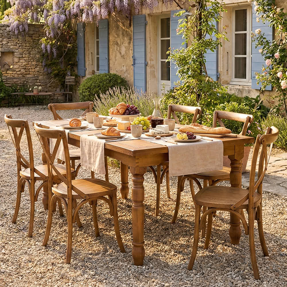 Chivari 60" x 40" (5 Foot) Chestnut Finish Rectangle Fluted Leg Wood Farm Table TFARMRT6040-CHT-T-AX