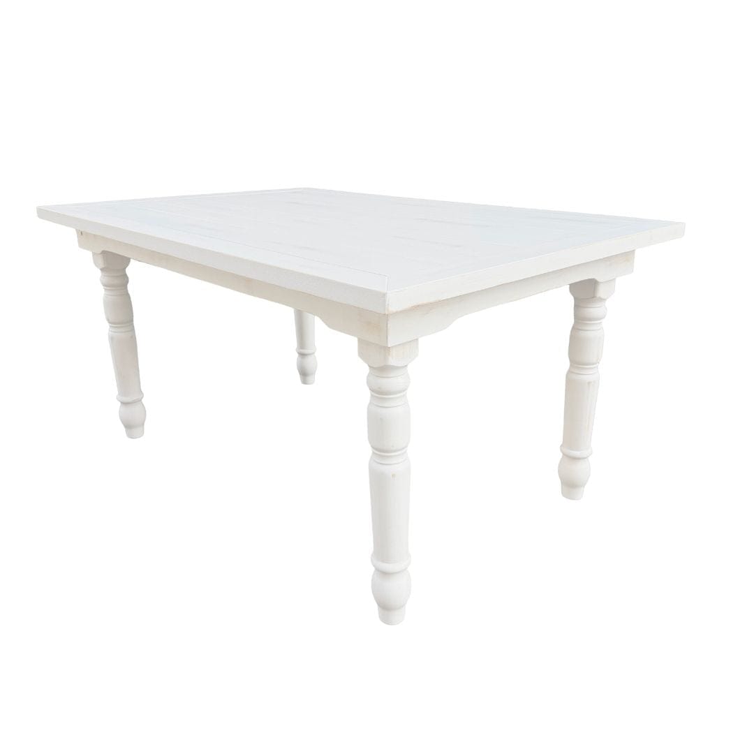 Chivari 60" x 40" (5 Foot) White Distressed Rectangle Fluted Leg Wood Farm Table TFARMRT6040-WD-T-AX