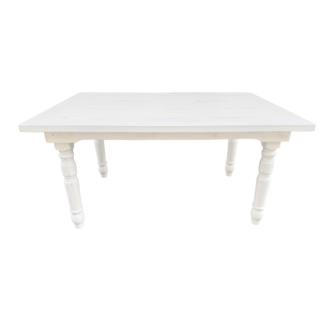 Chivari 60" x 40" (5 Foot) White Distressed Rectangle Fluted Leg Wood Farm Table TFARMRT6040-WD-T-AX