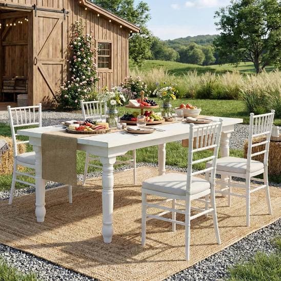 Chivari 60" x 40" (5 Foot) White Distressed Rectangle Fluted Leg Wood Farm Table TFARMRT6040-WD-T-AX