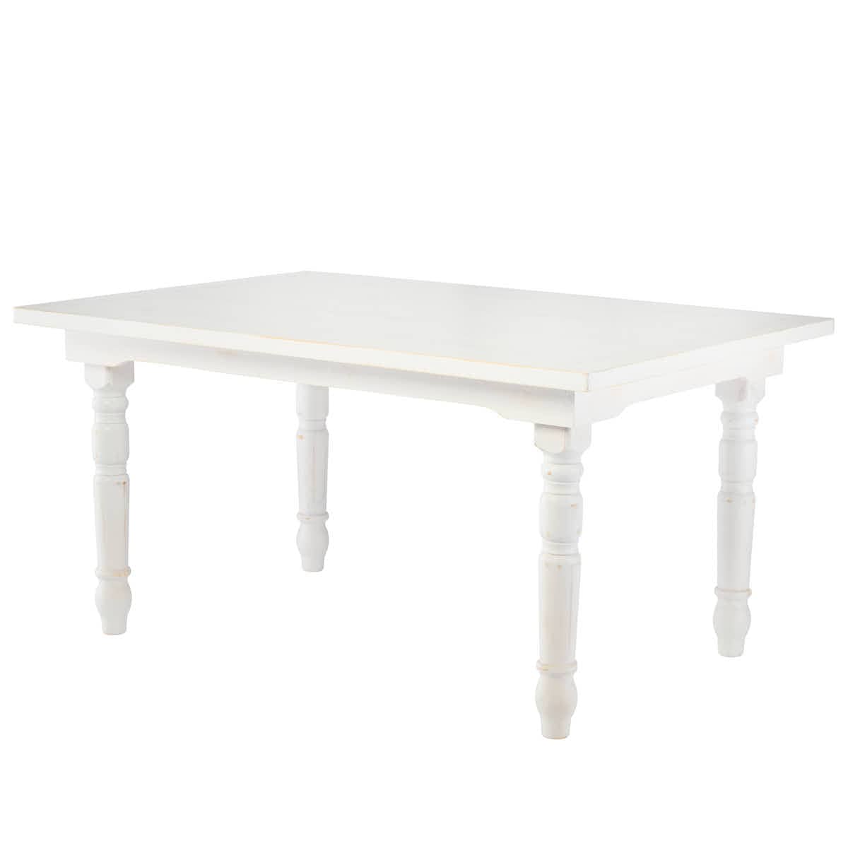 Chivari 60" x 40" (5 Foot) White Distressed Rectangle Fluted Leg Wood Farm Table TFARMRT6040-WD-T-AX