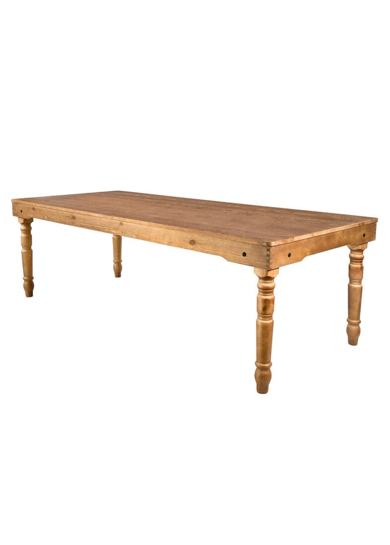 Chivari 96" x 40" (8 Foot) Chestnut Rectangle Fluted Leg Wood Farm Table TFARMRT9640-CHESTNUT-T-LEG-AX-T