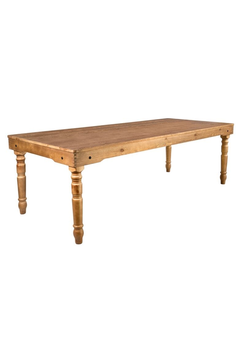 Chivari 96" x 40" (8 Foot) Chestnut Rectangle Fluted Leg Wood Farm Table TFARMRT9640-CHESTNUT-T-LEG-AX-T