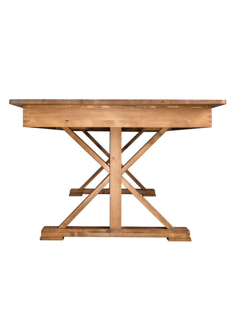 Chivari Scratch and Dent 96" x 40" (8 Foot) Chestnut Rectangle X Leg Wood Farm Table TFARMRT9640-CHESTNUT-X-LEG-AX-T-SD
