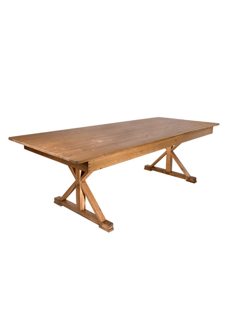 Chivari 96" x 40" (8 Foot) Chestnut Rectangle X Leg Wood Farm Table TFARMRT9640-CHESTNUT-X-LEG-AX-T
