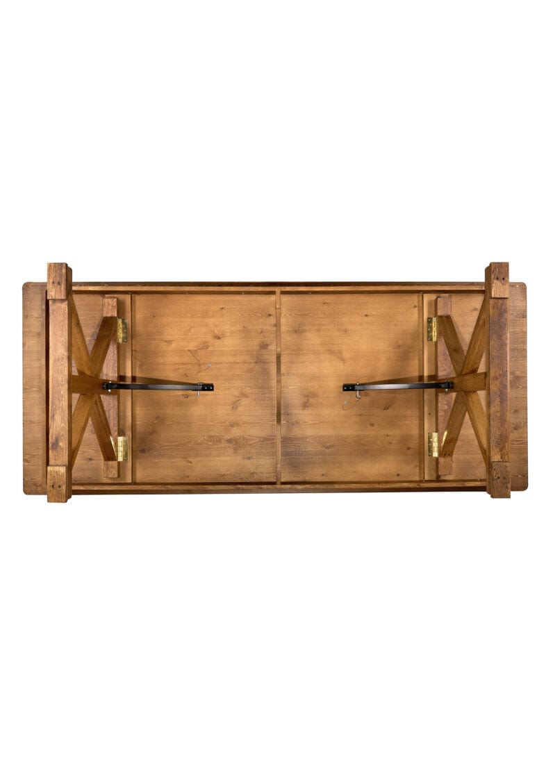 Chivari Scratch and Dent 96" x 40" (8 Foot) Chestnut Rectangle X Leg Wood Farm Table TFARMRT9640-CHESTNUT-X-LEG-AX-T-SD