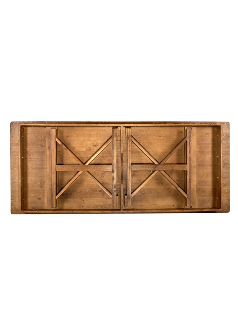 Chivari 96" x 40" (8 Foot) Chestnut Rectangle X Leg Wood Farm Table TFARMRT9640-CHESTNUT-X-LEG-AX-T