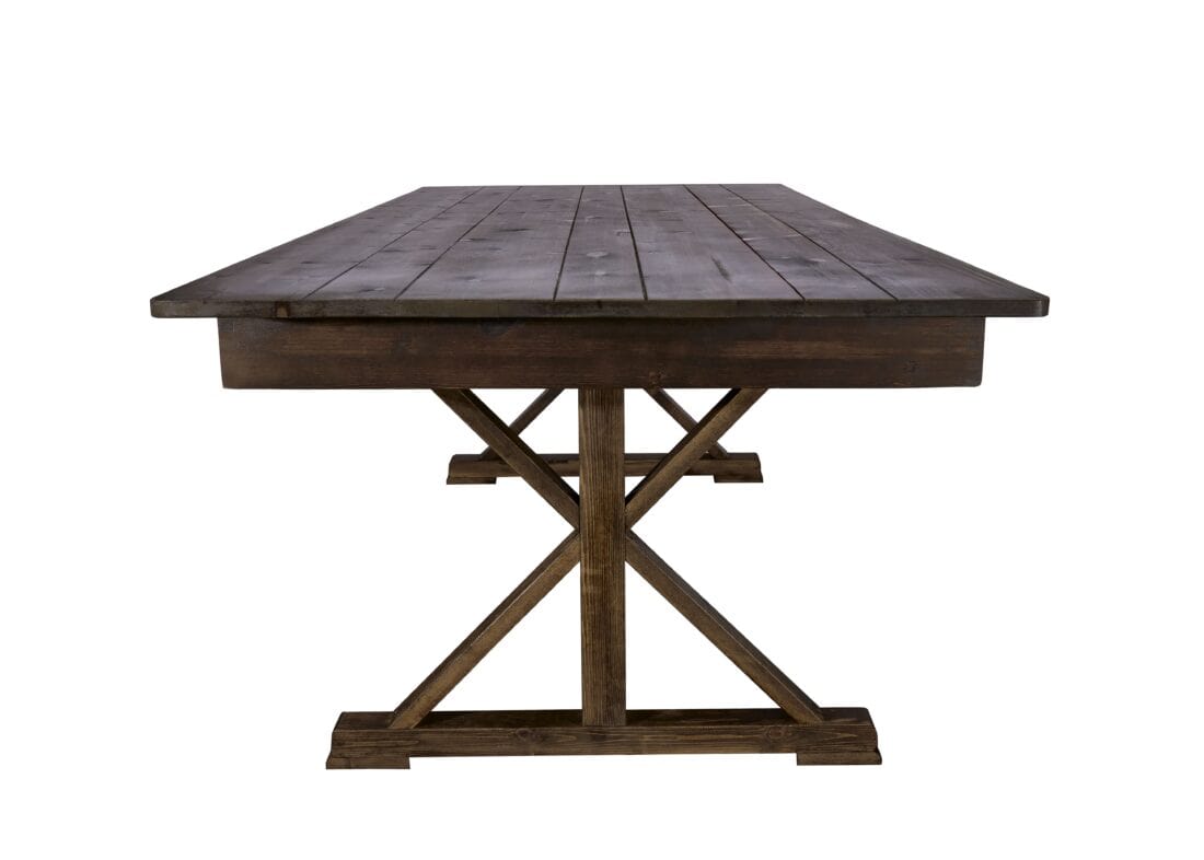 Chivari 96" x 40" (8 Foot) Fruitwood Rectangle X Leg Wood Farm Table TFARMRT9640-FRUITWOOD-X-LEG-AX-T