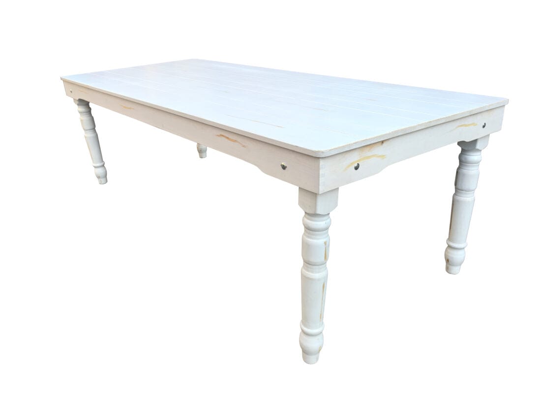 Chivari White Distressed Fluted Leg Farm Table Dining Set with 2 Benches TFARM-WHITEDIS-T-LEG-KIT-AX