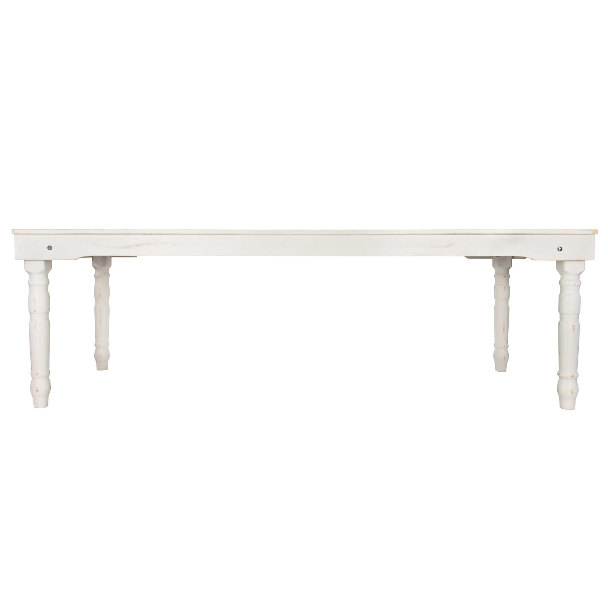 Chivari 96" x 40" (8 Foot) White Distressed Rectangle Thin Fluted Leg Wood Farm Table TFARMRT9640-WHITEDIS-T-LEG-AX-T