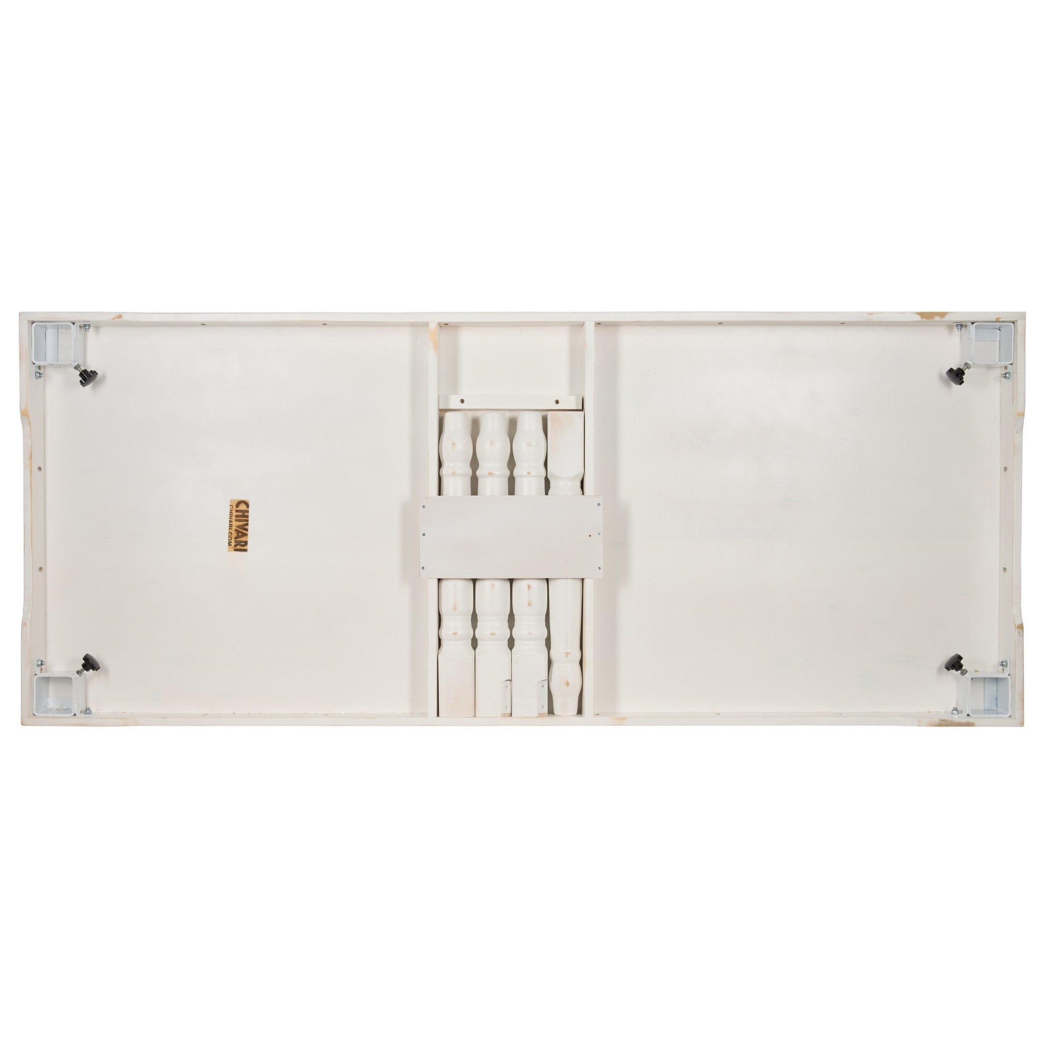 Chivari 96" x 40" (8 Foot) White Distressed Rectangle Thin Fluted Leg Wood Farm Table TFARMRT9640-WHITEDIS-T-LEG-AX-T